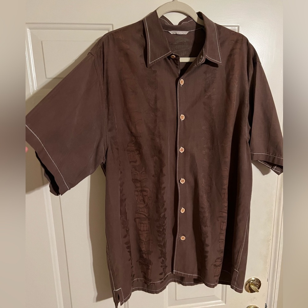 Sz L Pristine Silk Cotton Totem Tiki Theme Relaxed Fit Mens Camp Shirt